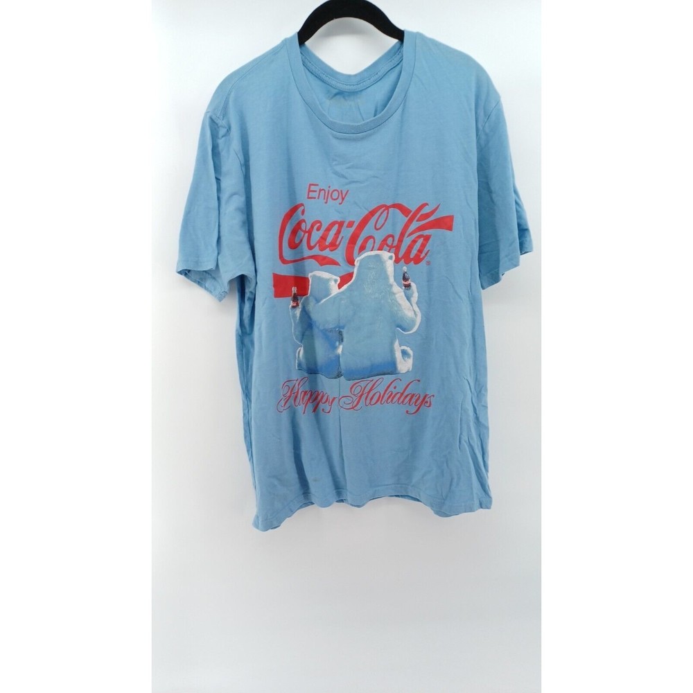 Vintage Coca-Cola T-Shirt Polar Bear Graphic Blue Size XL Short Sleeve